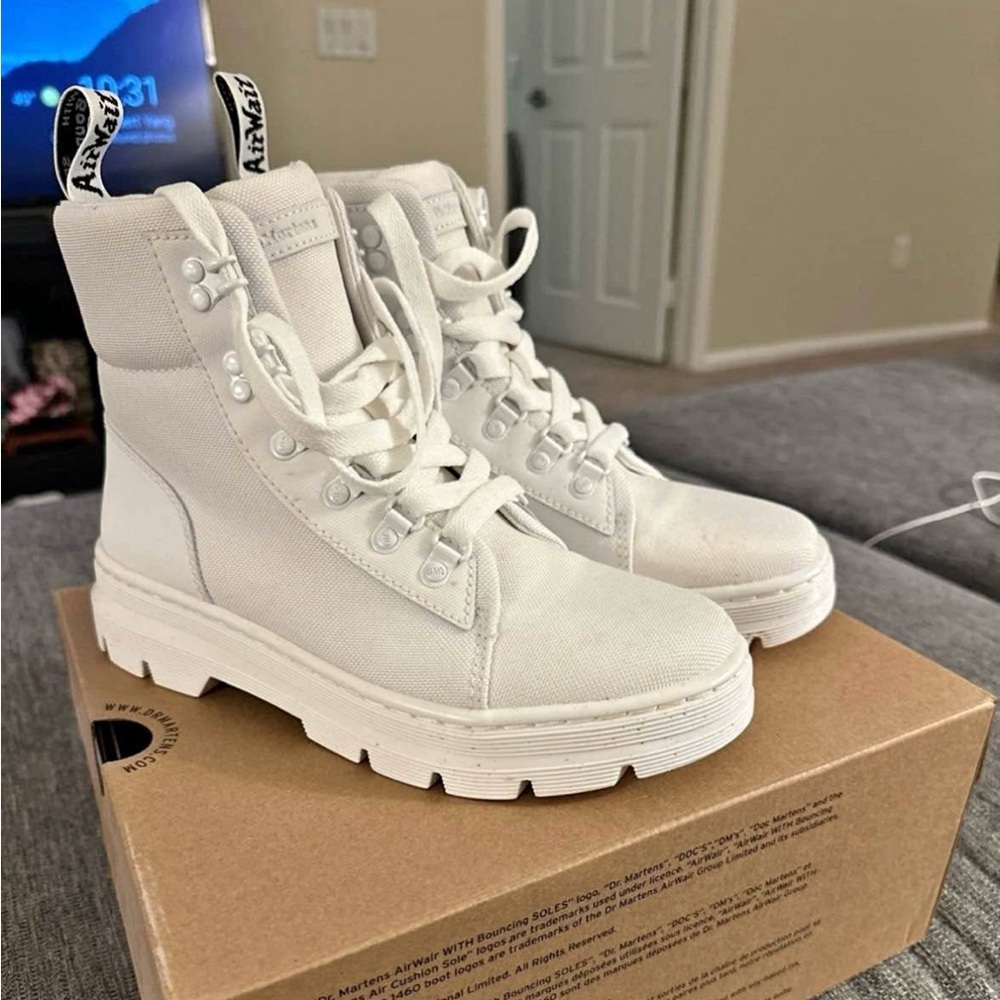 Jax White Canvas Combat Boots